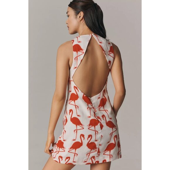 Maeve Sleeveless Linen Blend Printed Shift Mini Dress Flamingo Print L - Picture 2 of 3